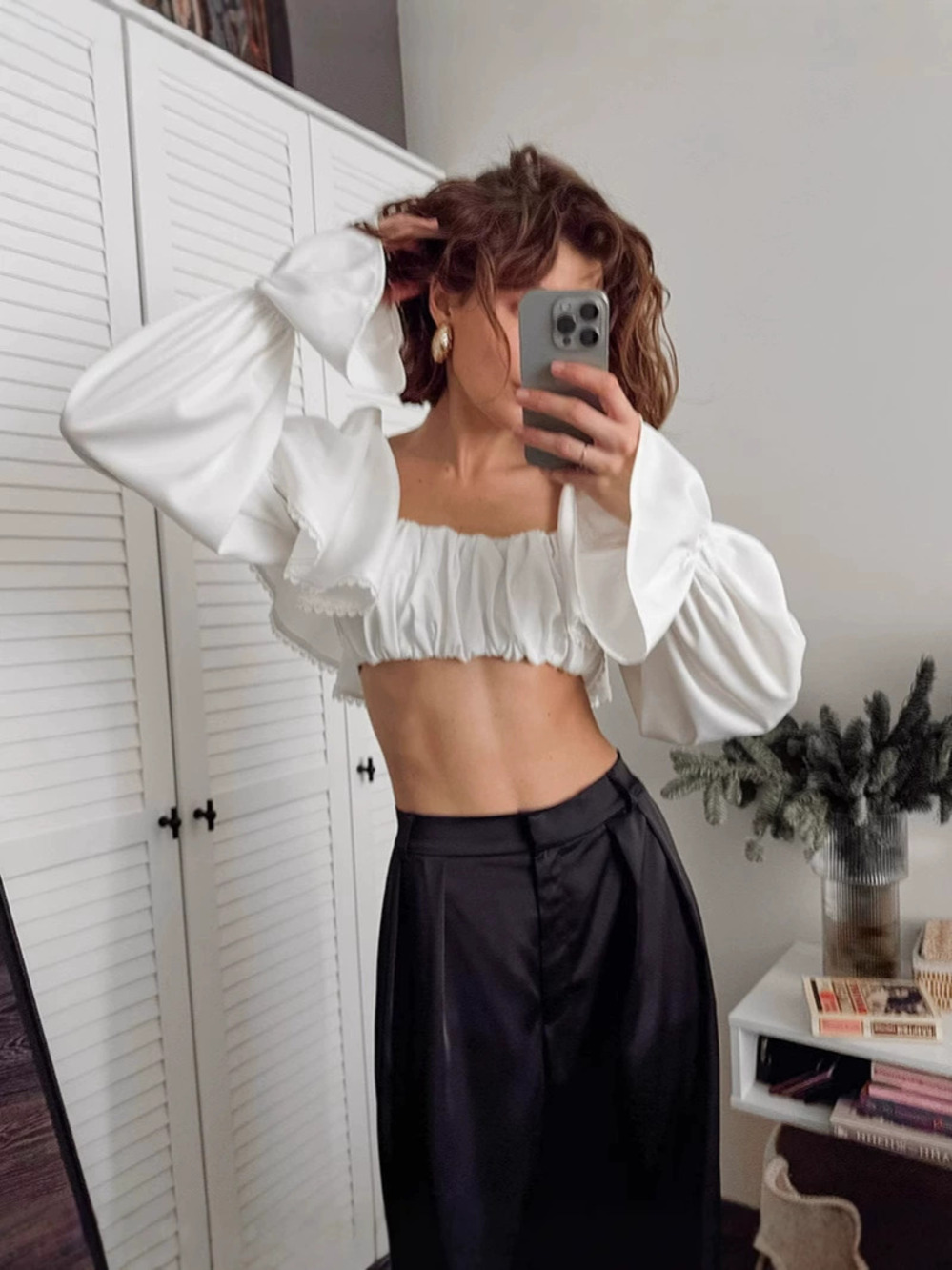 Zara White Cropped Patchwork Ruffle Pullover Blouse Spring